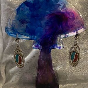 Southwest Turquoise Oval Silver Pierced Earrings